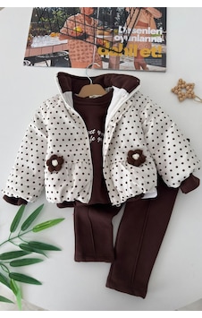 Minigimin Cicileri Puantiyeli Çiçek Aplikeli Şişme Montlu Kız Bebek 3 Lü Takım - Kahve Minigimin Cicileri Puantiyeli Çiçek Aplikeli Şişme Montlu Kız Bebek 3 Lü Takım - Kahve