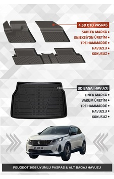 Sahler Peugeot 3008 2016-2024 Uyumlu 4.5d Premium Havuzlu Oto Paspas Ve Liner Marka 3d Alt Bagaj Hav