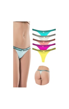 Royaleks 5 Adet Beli Yazılı Pamuk Kadın Tanga String Külot (549407716)