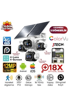 Inox X34 5lensx2mp 10mp 4g 18x Optik Zoom Esim Kartlı 2xsolar Panelli 4 Kameralı 3 Ptz Akıllı Kamera