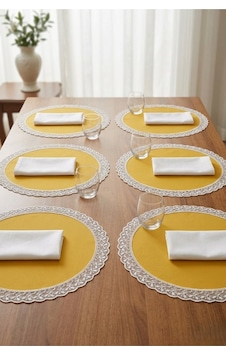 Lüks Sarı Güpürlü Supla Takımı Amerikan Servis Çeyizlik Şık Sofra Sunum Set 6'lı Lüks Sarı Güpürlü Supla Takımı Amerikan Servis Çeyizlik Şık Sofra Sunum Set 6'lı