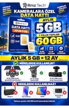 Rmztech 1 Yıllık Sım Kart Aylık 5 Gb İnternet Solar 4g Güvenlik Kameraları İçin Rmztech 1 Yıllık Sım Kart Aylık 5 Gb İnternet Solar 4g Güvenlik Kameraları İçin