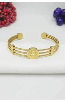 Altın Kaplama Üçlü Kordon Tuğra Çelik Bileklik 19,5cm Gold Altın Kaplama Üçlü Kordon Tuğra Çelik Bileklik 19,5cm Gold