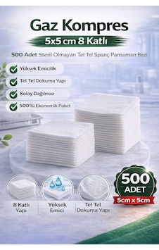 Gaz Kompres 5x5 Cm 8 Katlı 500 Adet Steril Olmayan Tel Tel Spanç Pansuman Bezi Diğer Gaz Kompres 5x5 Cm 8 Katlı 500 Adet Steril Olmayan Tel Tel Spanç Pansuman Bezi Diğer