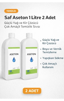 Saf Aseton 1 Litre 2 Adet Güçlü Yağ Ve Kir Çözücü Çok Amaçlı Temizlik Sıvısı