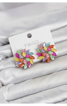 Karışık Renk Kristal Taşlı Çiçek Model Kadın Küpe Karışık Renk Kristal Taşlı Çiçek Model Kadın Küpe