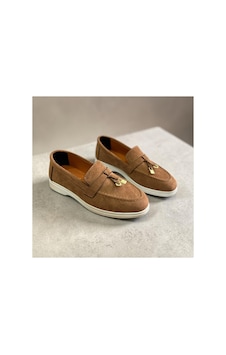 Dabab Shoes Lupy Kadın Süet Düz Taban Rahat Günlük Casual Babet Ayakkabı Taba