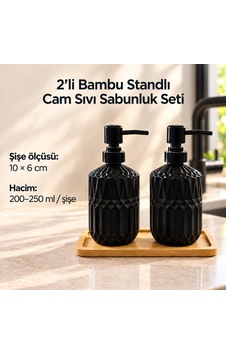 2'li Bambu Standlı Cam Sıvı Sabunluk Seti - Siyah Çok Renkli 2'li Bambu Standlı Cam Sıvı Sabunluk Seti - Siyah Çok Renkli