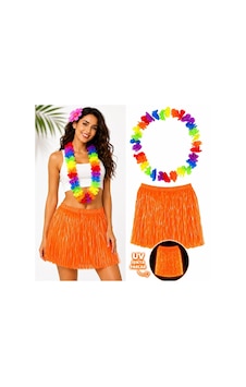 Neon Turuncu Hawaii Etek 40 Cm Ve Rengarenk Hawaii Kolye Neon Turuncu Hawaii Etek 40 Cm Ve Rengarenk Hawaii Kolye