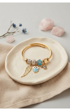 Baykuş Model Gold Renk Charmlı Bileklik Altın