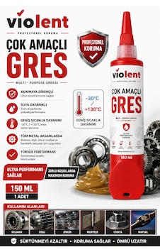 Vıolent Çok Amaçlı Gres Yağı Katı Aşınmaya Dirençli Suya Dayanıklı -30 /+130 Dayanım Tüm Metal Aksamlarda 150 ML 1 Adet Vıolent Çok Amaçlı Gres Yağı Katı Aşınmaya Dirençli Suya Dayanıklı -30 /+130 Dayanım Tüm Metal Aksamlarda 150 ML 1 Adet