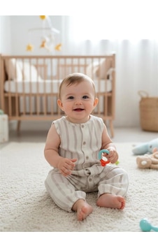 Tiffany Baby & Kids Tiffany Baby Bebek Stripe Theme Keten Tulum Bej 17024