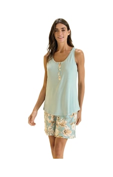 Over Sleep By Poleren Over Sleep 3386 Kadın Yazlık Viskon Şort Pijama Takım S-m-l-xl Mavi