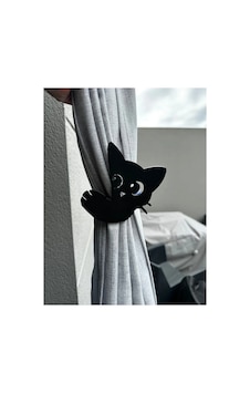 Sevimli Kedi Perde Toplama Aparatı Dekoratif Perde Toplama Bağı 1 Adet Siyah