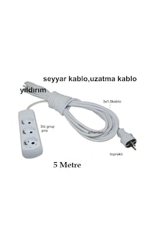 Seyyar Kablo Uzatma Kablo Ara Kablo 5 Metre 3 Lü Grup Priz