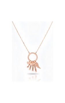 Çember Halkalı Gümüş Aile Kolyesi Melek Kalp - Rose Rose Gold Çember Halkalı Gümüş Aile Kolyesi Melek Kalp - Rose Rose Gold
