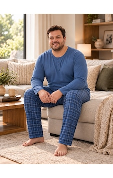 Seboteks İnterlok Kumaş Yakası Düğmeli Uzun Kollu Büyük Beden Erkek Pijama Takımı 8589 Mavi Seboteks İnterlok Kumaş Yakası Düğmeli Uzun Kollu Büyük Beden Erkek Pijama Takımı 8589 Mavi