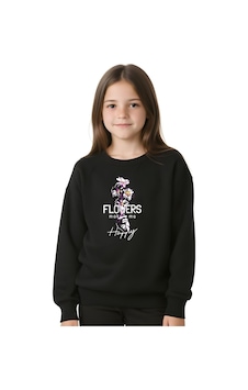 Flowers Baskılı Kız Çocuk Yuvarlak Yaka Siyah Sweatshirt Siyah Flowers Baskılı Kız Çocuk Yuvarlak Yaka Siyah Sweatshirt Siyah