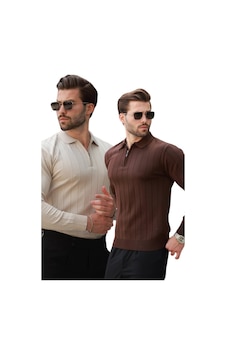 Madmext Kahverengi/bej Polo Yaka Fermuarlı Örme Kazak 2'li Set 7242 Kahverengi/bej Madmext Kahverengi/bej Polo Yaka Fermuarlı Örme Kazak 2'li Set 7242 Kahverengi/bej
