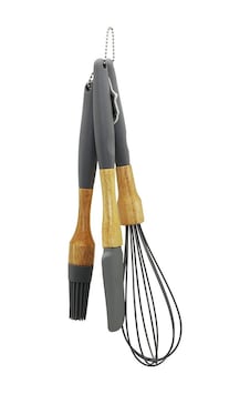 Yakut-12499 Seti 3 Adet Fırça Silikon Çırpıcı Spatula Ahşap Bambu Sap Silikon Kılıflı Diğer