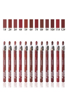 Velvet Matte Suya Dayanıklı Dudak Kalemi Dahili Kalemtıraşlı, Kremsi Kadife Mat Dudak Kalemi 12 Renk Seçeneği Çok Renkli