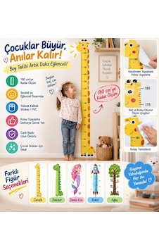 Cazibiz Sevimli Figürlü Çocuk Boy Ölçer Stickeri-180 Cm-435243