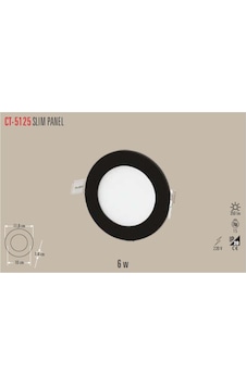 Cata CT-5125 6W Slim LED Panel Armatür (Siyah Kasa) Beyaz IŞIK Siyah