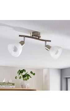 Rsylight 2 Lü İnox 180 Derece Hareketli Beyaz Camlı Modern Dekoratif Avize Gümüş