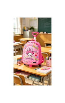 Kız Çocuk Anaokulu Kreş Çekçekli Tekerli Sırt Çantası Ve Okul Çantası Pembe Pembe