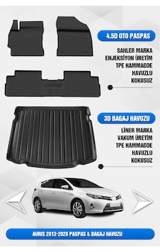 Sahler Toyota Auris 2013-2020 Uyumlu 4.5d Premium Havuzlu Oto Paspas Ve Liner Marka 3d Bagaj Havuzu