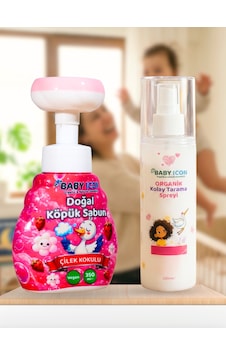 Baby Icon Doğal Çocuk Köpük El Sabunu Çilek Kokulu Vegan Parabensiz + %100 Organik Vegan Kolay Saç Tarama Spreyi Baby Icon Doğal Çocuk Köpük El Sabunu Çilek Kokulu Vegan Parabensiz + %100 Organik Vegan Kolay Saç Tarama Spreyi