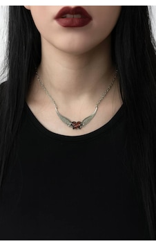 Kartal Kanatlı Gotik Kırmızı Kalp Kolye Unisex 60 Cm Zincirli Özel Tasarım Çok renkli