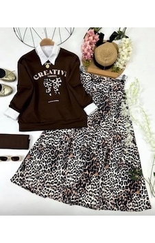Lovie Moda Kadın Leopar Desenli Etekli Takım Kahverengi Lovie Moda Kadın Leopar Desenli Etekli Takım Kahverengi