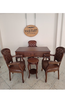 Masifart Obre Ahşap Ofis Takımı Çalışma Masası Grubu 5 Parça Eskitme