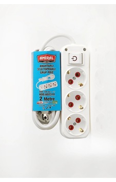 Amiral 3' Lü Topraklı Anahtarlı 2 Metre Kablolu Ffa26