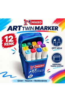 Mikro 12li Çantalı Çift Taraflı Marker Boyama Kalemi Seti Mikro 12li Çantalı Çift Taraflı Marker Boyama Kalemi Seti