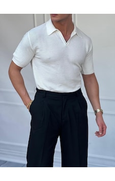 Modefendi Polo Yaka Örme Triko Tshirt Beyaz Modefendi Polo Yaka Örme Triko Tshirt Beyaz