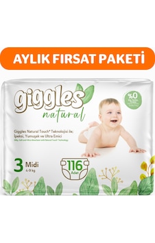 Giggles Natural 3 Numara Midi Pamuklu Bebek Bezi 116 Adet Giggles Natural 3 Numara Midi Pamuklu Bebek Bezi 116 Adet