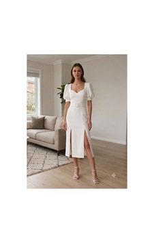 Gül&can Butik Kadın Beyaz Kalp Yaka Balon Kol Çift Yırtmaçlı Kemerli Midi Elbise / Nikah & Söz Elbisesi Beyaz Gül&can Butik Kadın Beyaz Kalp Yaka Balon Kol Çift Yırtmaçlı Kemerli Midi Elbise / Nikah & Söz Elbisesi Beyaz