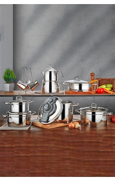 Polochef Ambiance 18 Parça Çelik Çeyiz Seti Düdüklü,derin Tencere,pilav Tencere Çaydanlık Ve Cezve Takımlı Gümüş Polochef Ambiance 18 Parça Çelik Çeyiz Seti Düdüklü,derin Tencere,pilav Tencere Çaydanlık Ve Cezve Takımlı Gümüş