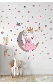 Ayda Oturan Sevimli Kız Çocuk Odası Duvar Sticker Seti Ayda Oturan Sevimli Kız Çocuk Odası Duvar Sticker Seti