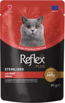 Reflex Plus Sos İçinde Parça Biftek Etli Kısırlaştırılmış Kedi Konservesi 85 Gr Reflex Plus Sos İçinde Parça Biftek Etli Kısırlaştırılmış Kedi Konservesi 85 Gr