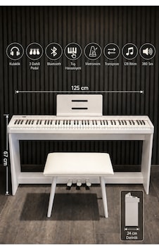 Beyaz Digital Piyano Hassasiyetli 88 Dolgu Tuş 3 Pedal Tabure Kulaklık Dahil Beyaz Digital Piyano Hassasiyetli 88 Dolgu Tuş 3 Pedal Tabure Kulaklık Dahil