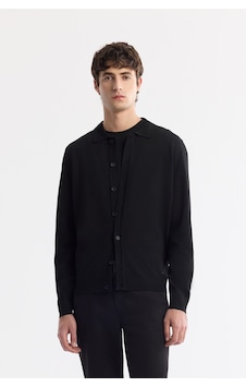 Avva Erkek Siyah Polo Yaka Düğmeli Rayon Tüylenmeyen Triko Regular Fit Hırka A51y5008