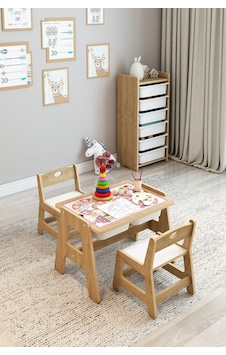 Fida Montessori Ahşap Aktivite Masa Ve 2 Sandalyeli Çocuk Seti, Saklama Bölmeli Pembe Desenli Fida Montessori Ahşap Aktivite Masa Ve 2 Sandalyeli Çocuk Seti, Saklama Bölmeli Pembe Desenli