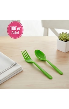 100 'er Adet Yeşil Plastik Lüx Çatal Ve Kaşık Seti 100 'er Adet Yeşil Plastik Lüx Çatal Ve Kaşık Seti