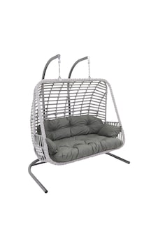 Monalin Home Garden Kudüs Rattan El Örgüsü Çift Kişilik Balkon Teras Bahçe Salıncağı Açık Gri