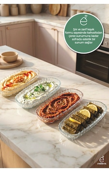 4 Lü Cam Kayık Sunum Tabağı Şeffaf Servis Tabağı Kahvaltılık Meze Çerez Tabak Oval Şık Diğer 4 Lü Cam Kayık Sunum Tabağı Şeffaf Servis Tabağı Kahvaltılık Meze Çerez Tabak Oval Şık Diğer