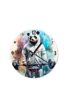 Gym Vücut Çalışan Panda Sessiz Duvar Saati Çok Renkli Gym Vücut Çalışan Panda Sessiz Duvar Saati Çok Renkli