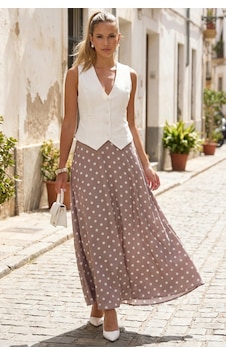 Madmext Bej Puantiyeli Maxi Kadın Saten Etek Mg2725 Madmext Bej Puantiyeli Maxi Kadın Saten Etek Mg2725